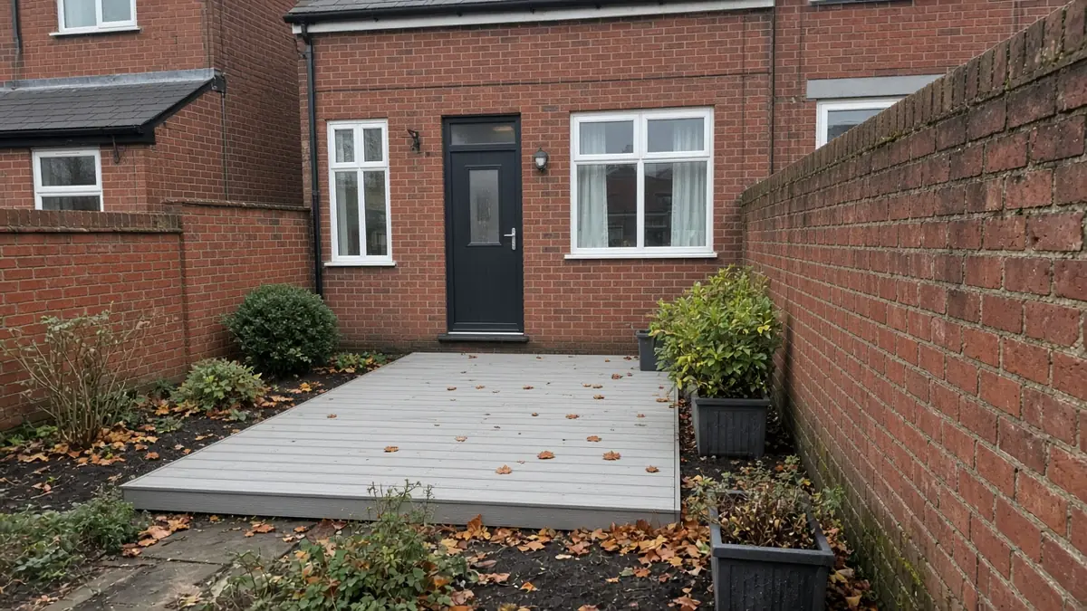 Example image: small composite deck outside an Edwardian terrace's kitchen door